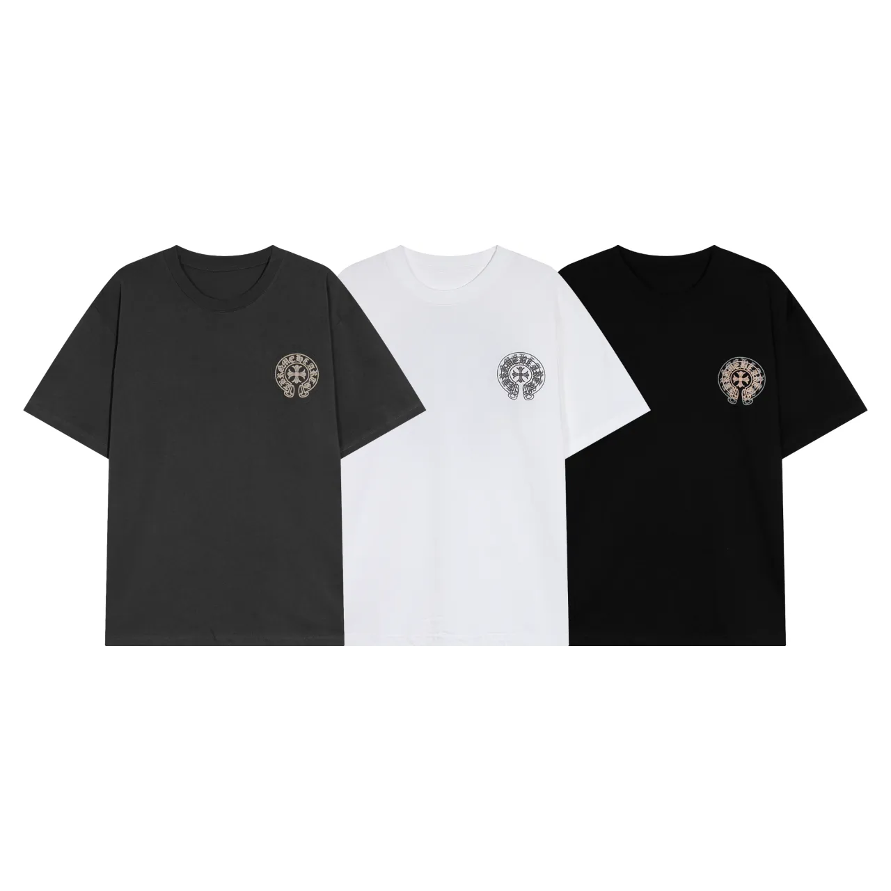 P160 Chrome Hearts Chrome Hearts Horseshoe Foam Printed Short Sleeves Size: SMLXL Color: Black White Gray